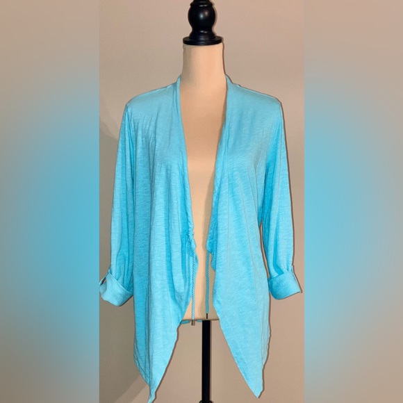Women's T By Talbots Light Blue Roll Tab Sleeve Lightweight Cardigan, Small S - Picture 2 of 10